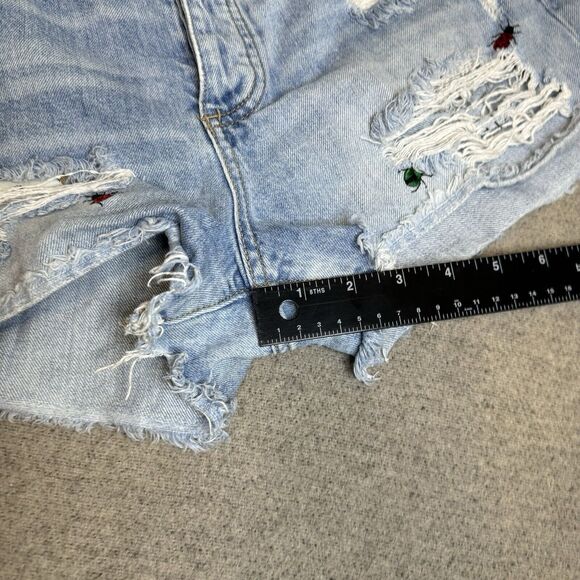 Lucky Brand Jean Shorts 8 Cut Off Denim Distressed Embroidered Lady Bugs VTG 90s - Picture 9 of 9